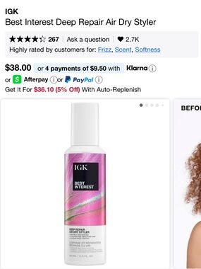 IGK Best Interest Deep Repair Air Dry Styler - Pink Metallic Bottle
